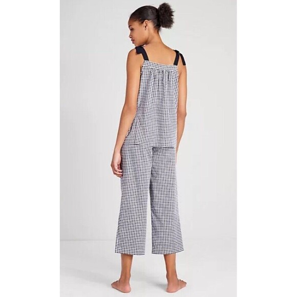 KATE SPADE NEW YORK Mini Gingham Cropped Wide Leg Pajama Set L Pockets Cotton - Picture 8 of 13